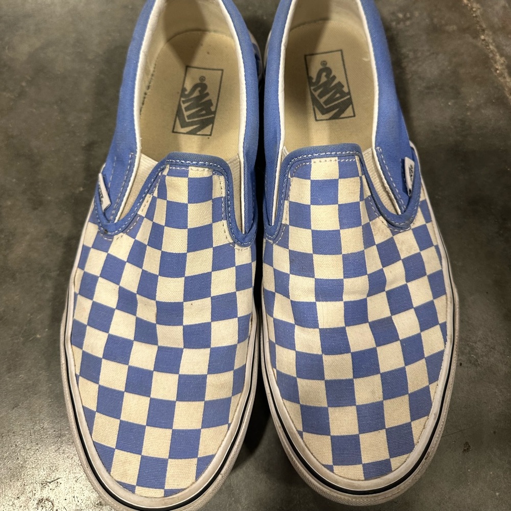 Vans Blue and White Checkered Slip-Ons